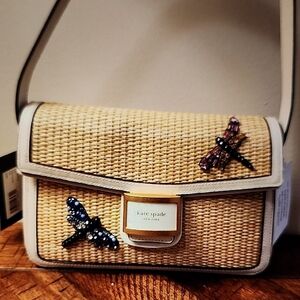 Kate Spade Tan and White Woven Crossbody Bag
